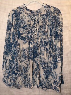 🎀5/$15 Shein Curve Blue Floral ruffle long sleeve lightweight blouse size 3XL-D